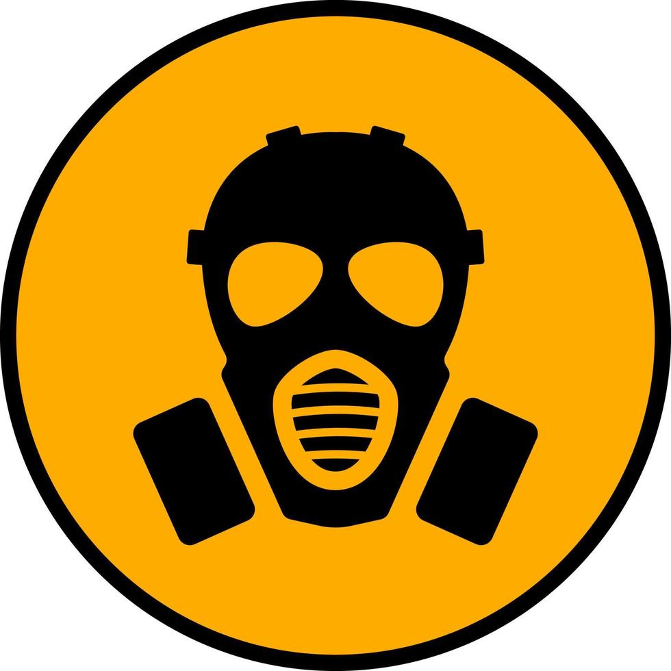 Black gas mask in circle sign. Symbol of danger of toxic and radiation contamination. Working conditions requiring mandatory wearing of vector respirator.