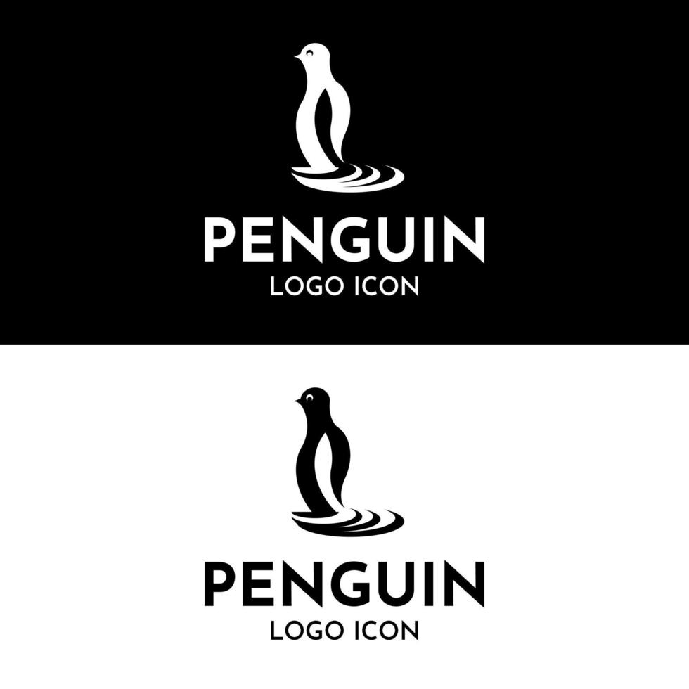 Cute penguin polar ice bird for retro vintage cartoon mascot digital technology company logo design vector