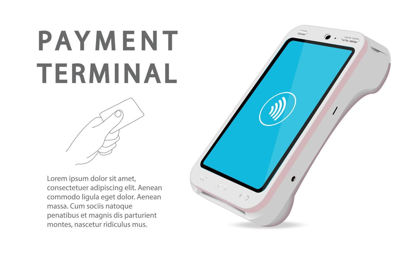 The concept of contactless payment with a card held in your hand and a POS terminal in a realistic design vector