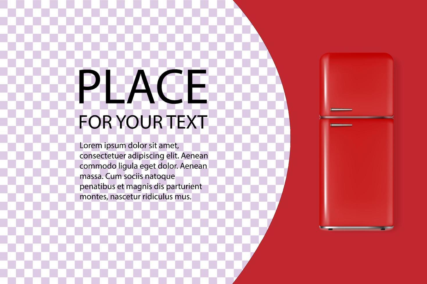 banner de refrigerador vintage 3d detallado y realista. cartel publicitario con texto. ilustración vectorial de un refrigerador vector