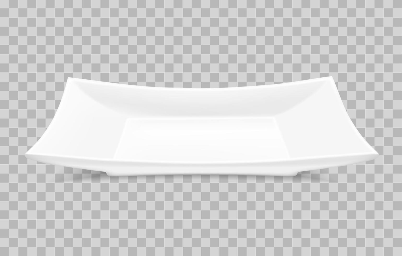 Vector realistic porcelain rectangular white plates on a transparent background. Porcelain plates top view. Design for Asian cuisine