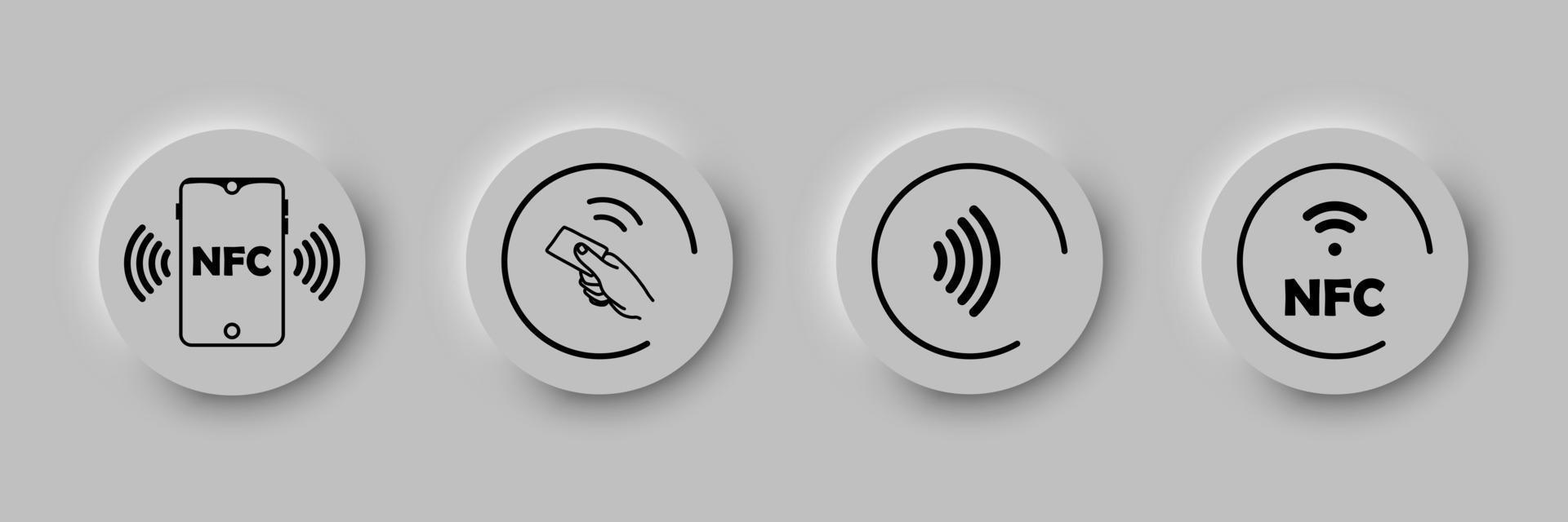 A set of round NFC icons. Contactless payments icon. Wireless payment. Credit card. User interface elements for a mobile application. Neomorphism style. Isolated in the background vector