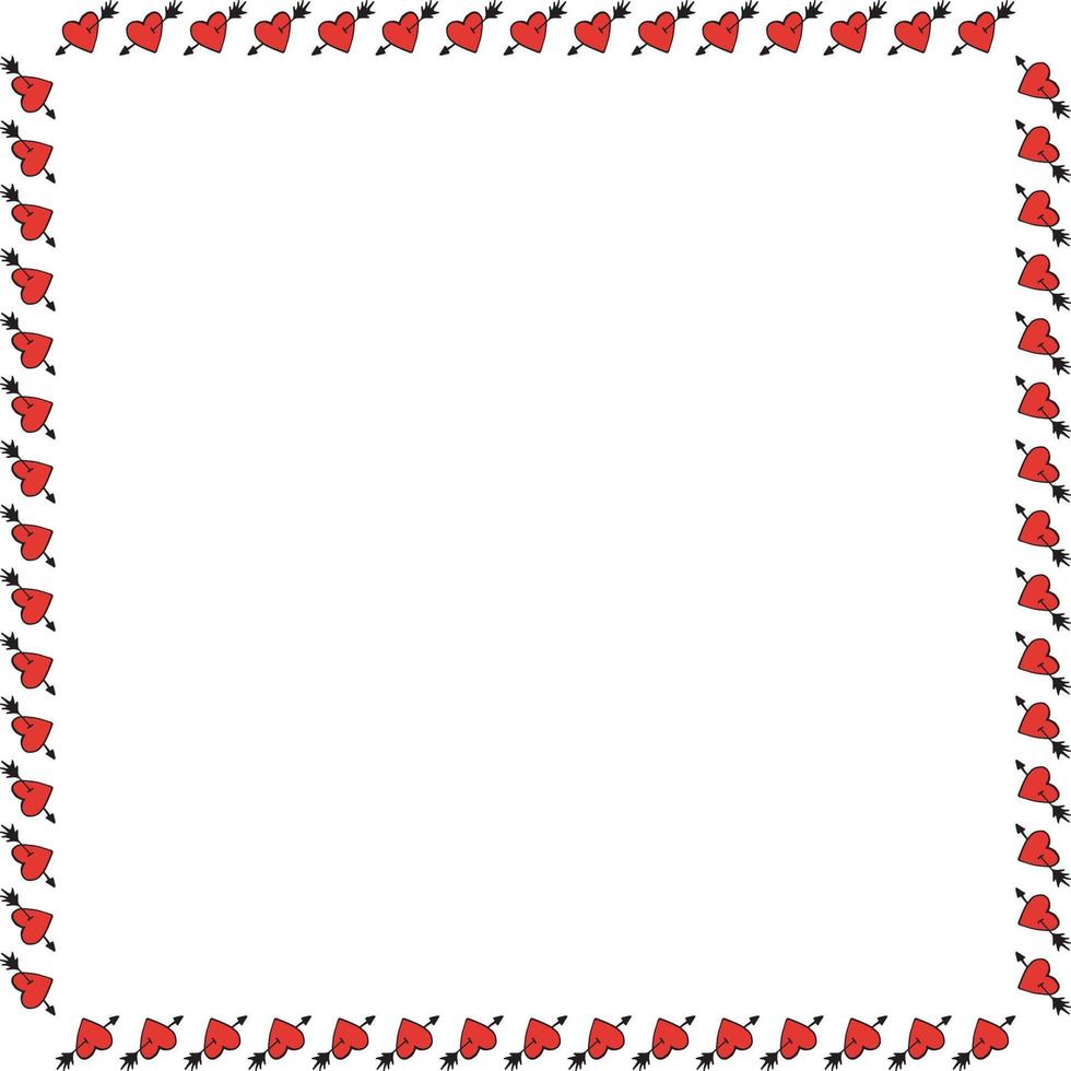 Square frame with a heart pierced by an arrow, meaning love. Isolated frame on white background for your design. vector