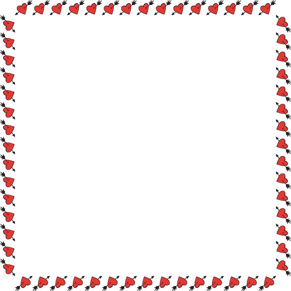 Square frame with a heart pierced by an arrow, meaning love. Isolated frame on white background for your design. vector