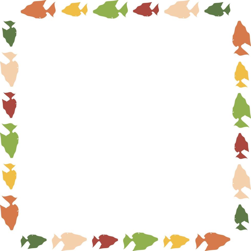 Square frame with colored fish on white background. Vector image.