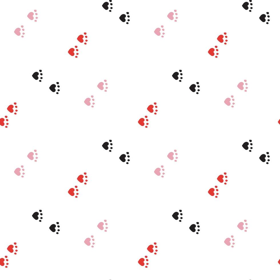 Seamless background with black, red and pink cat tracks. Endless pattern on white background for your design. vector