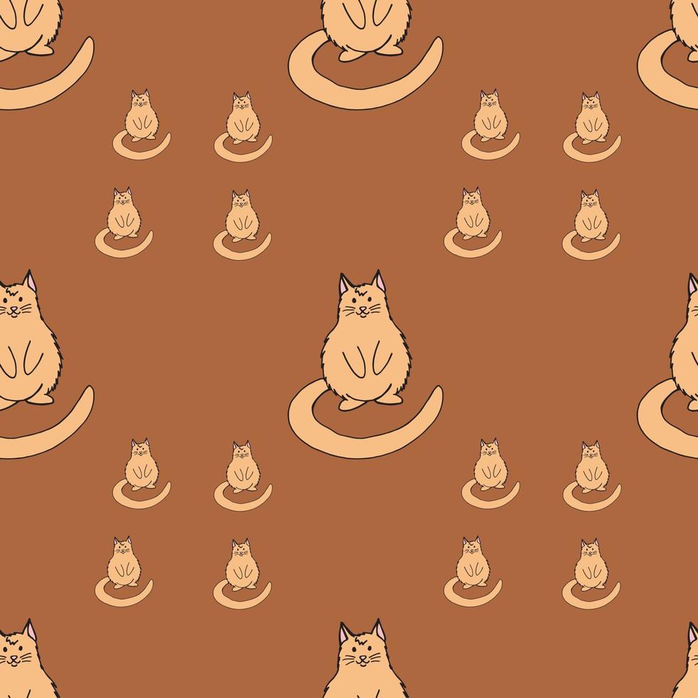 Seamless background with orange cat on brown background. Endless pattern for your design. Vector. vector