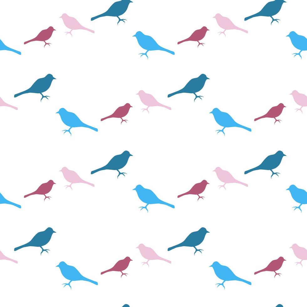 Seamless pattern with interesting blue and pink birds on white background for fabric, textile, clothes, tablecloth and other things. Vector image.