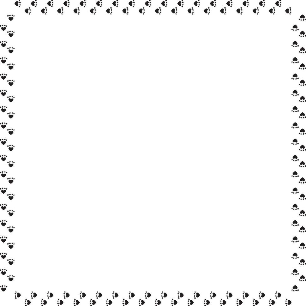 Square frame of black cat tracks. Isolated frame on white background for your design. vector