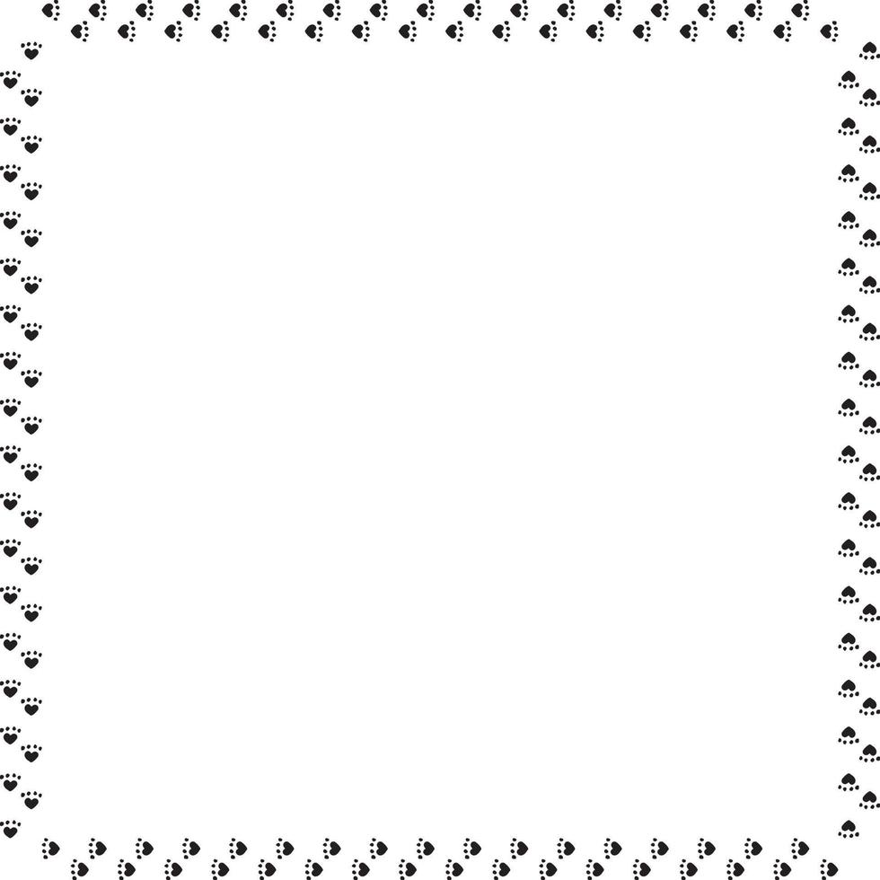 Square frame of black cat tracks. Isolated frame on white background for your design. vector