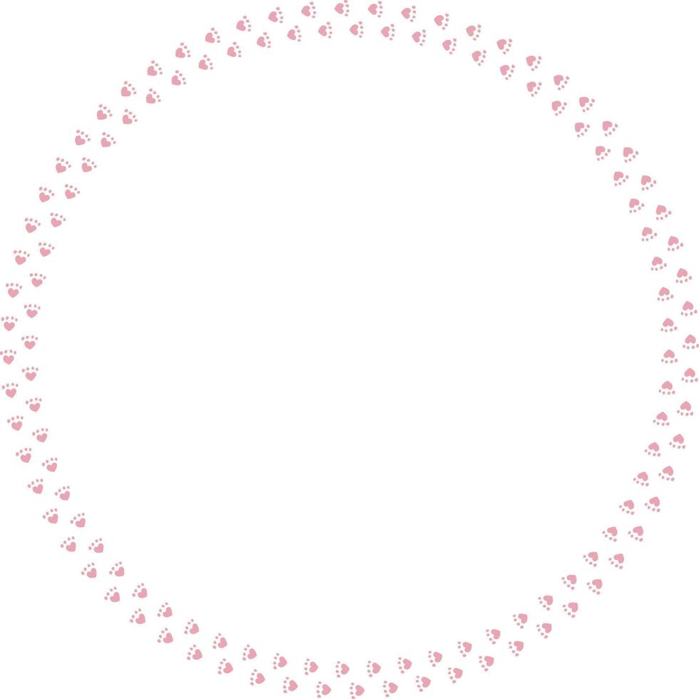Round frame of pink cat tracks. Isolated frame on white background for your design. vector