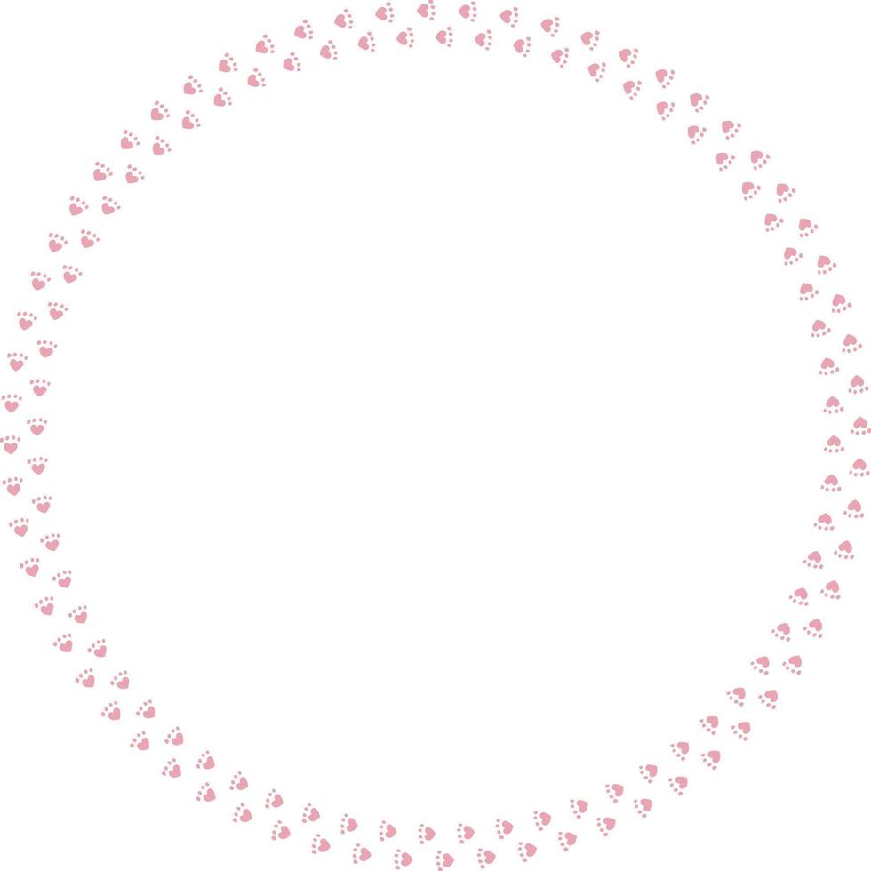 Round frame of pink cat tracks. Isolated frame on white background for your design. vector