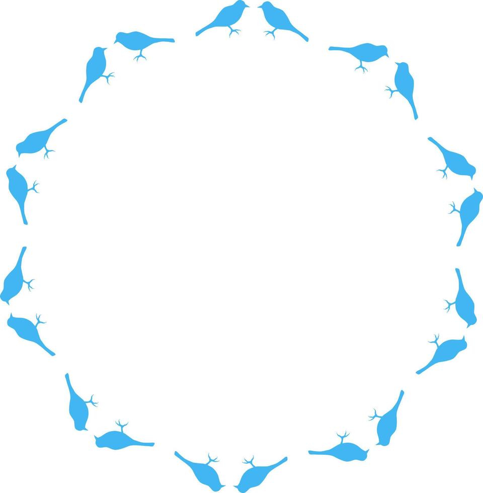 Round frame with blue birds on white background. Vector image.