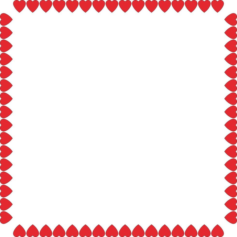 Square frame of vector red hearts on white background. Inspirations by love. Isolated frame for your design.