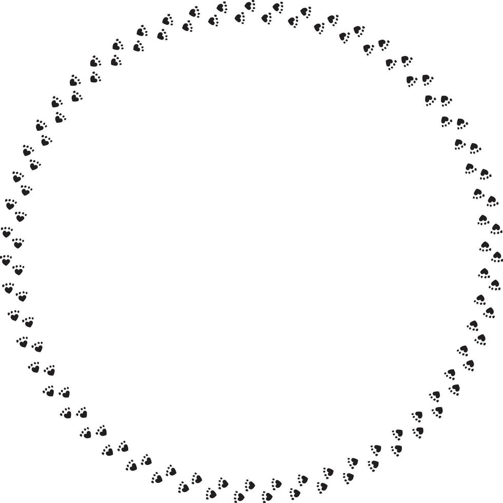 Round frame of black cat tracks. Isolated frame on white background for your design. vector