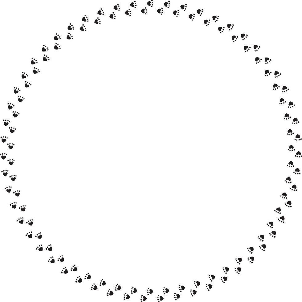 Round frame of black cat tracks. Isolated frame on white background for your design. vector