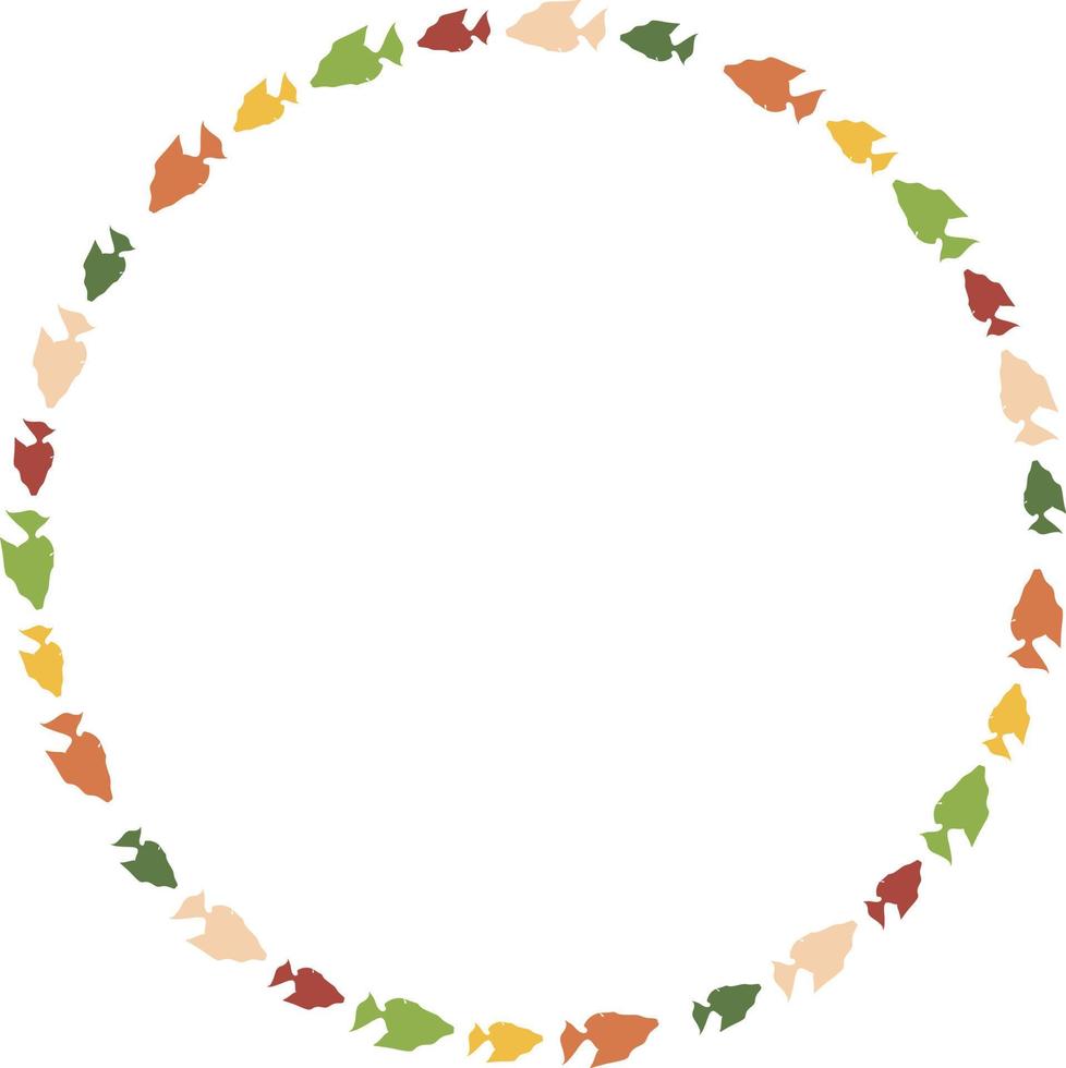 Round frame with colored fish on white background. Vector image.