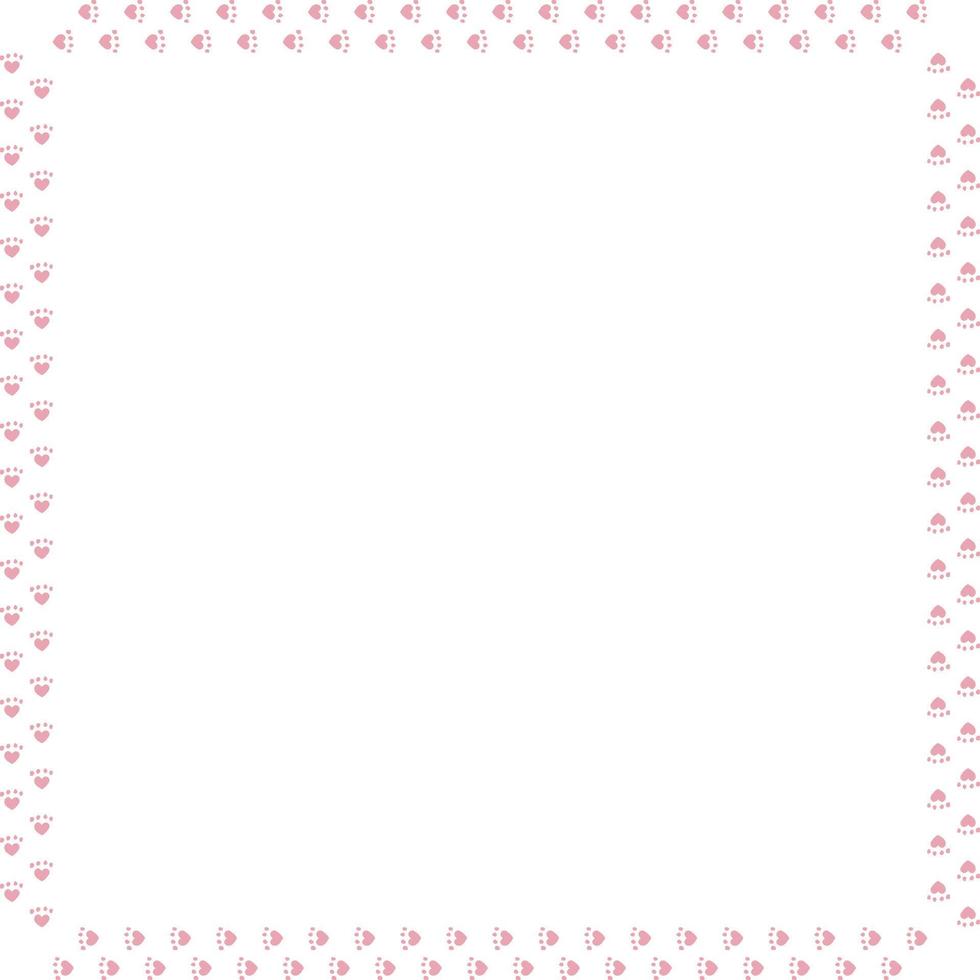 Square frame of pink cat tracks. Isolated frame on white background for your design. vector