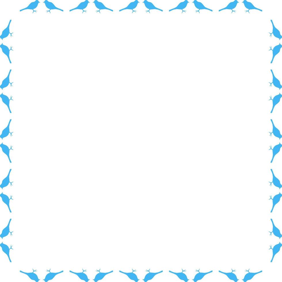 Square frame with blue birds on white background. Vector image.