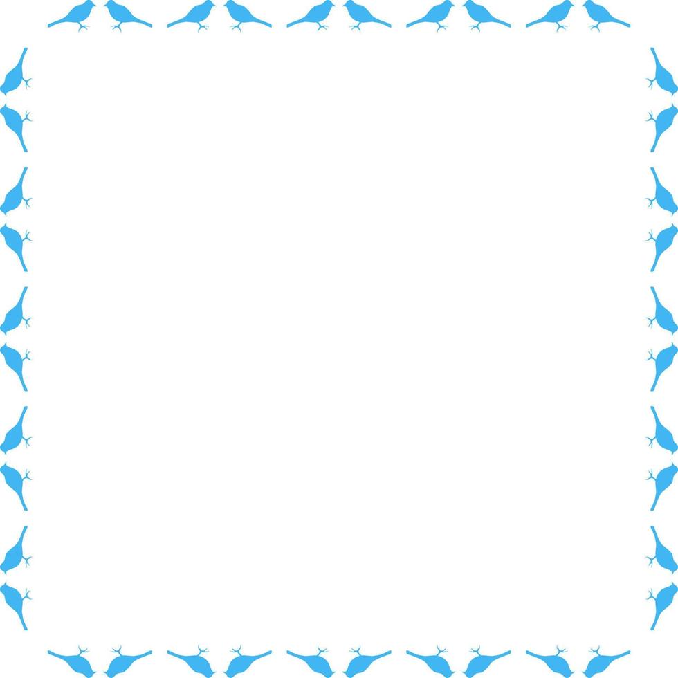 Square frame with blue birds on white background. Vector image.