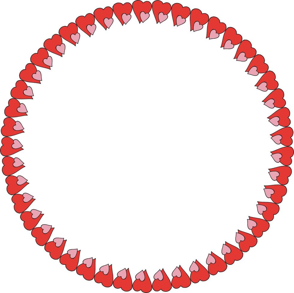 Round frame of two hearts. Isolated frame on white background for your design. vector