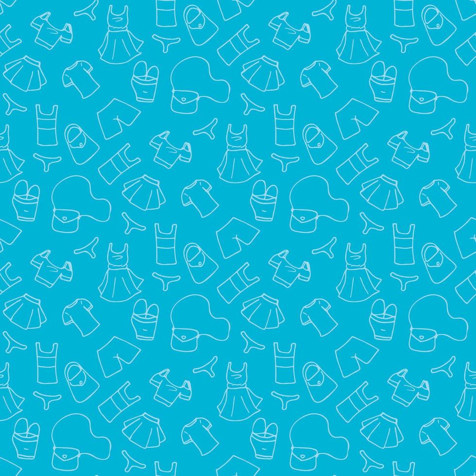 Seamless pattern with light blue clothes on blue background. Vector image.