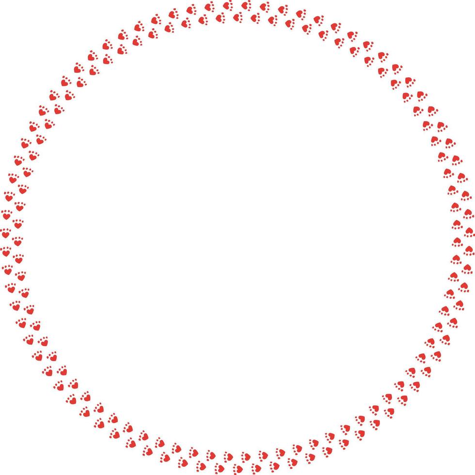 Round frame of red cat tracks. Isolated frame on white background for your design. vector