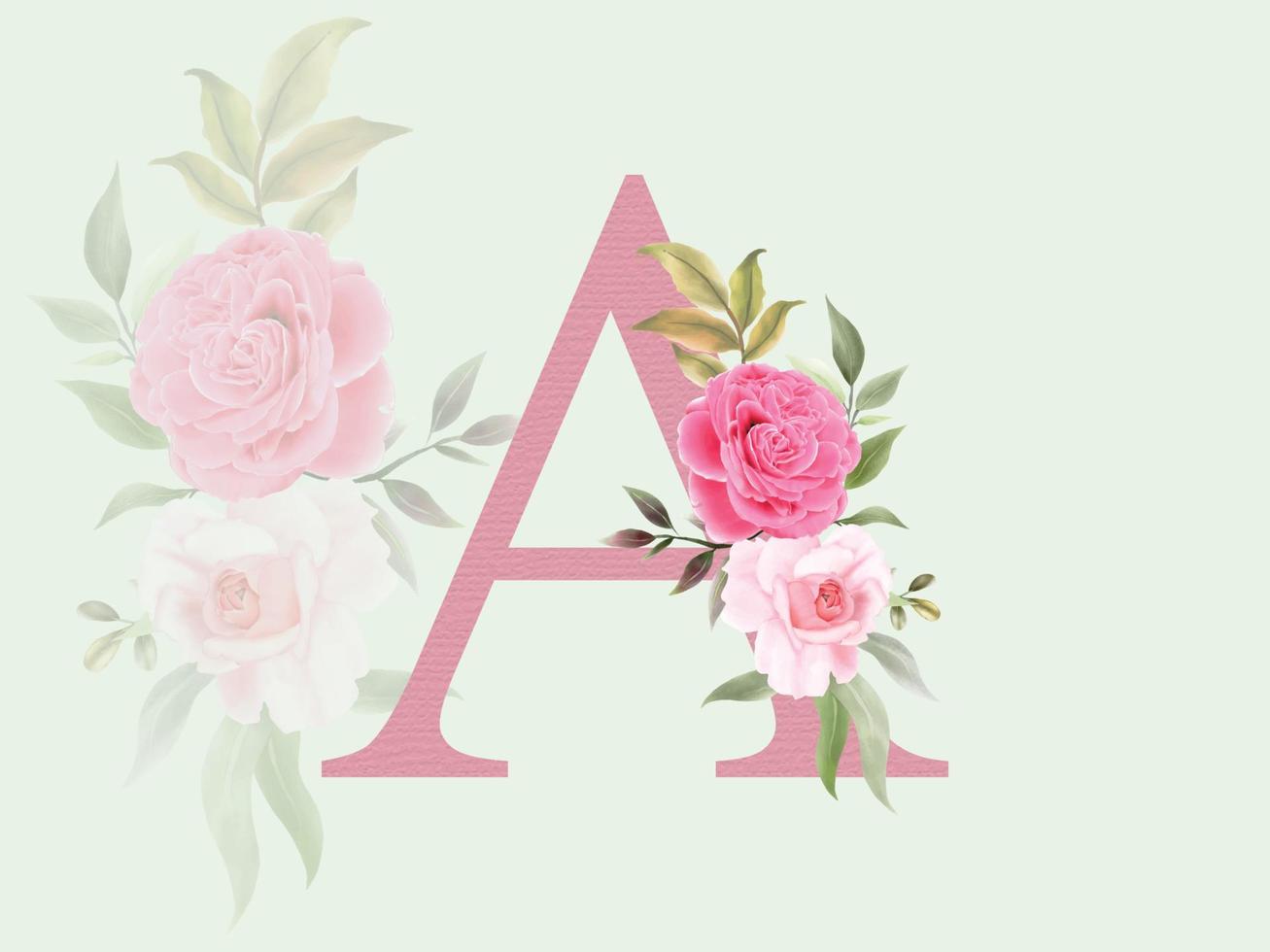 hermoso alfabeto a con ramo de flores vector
