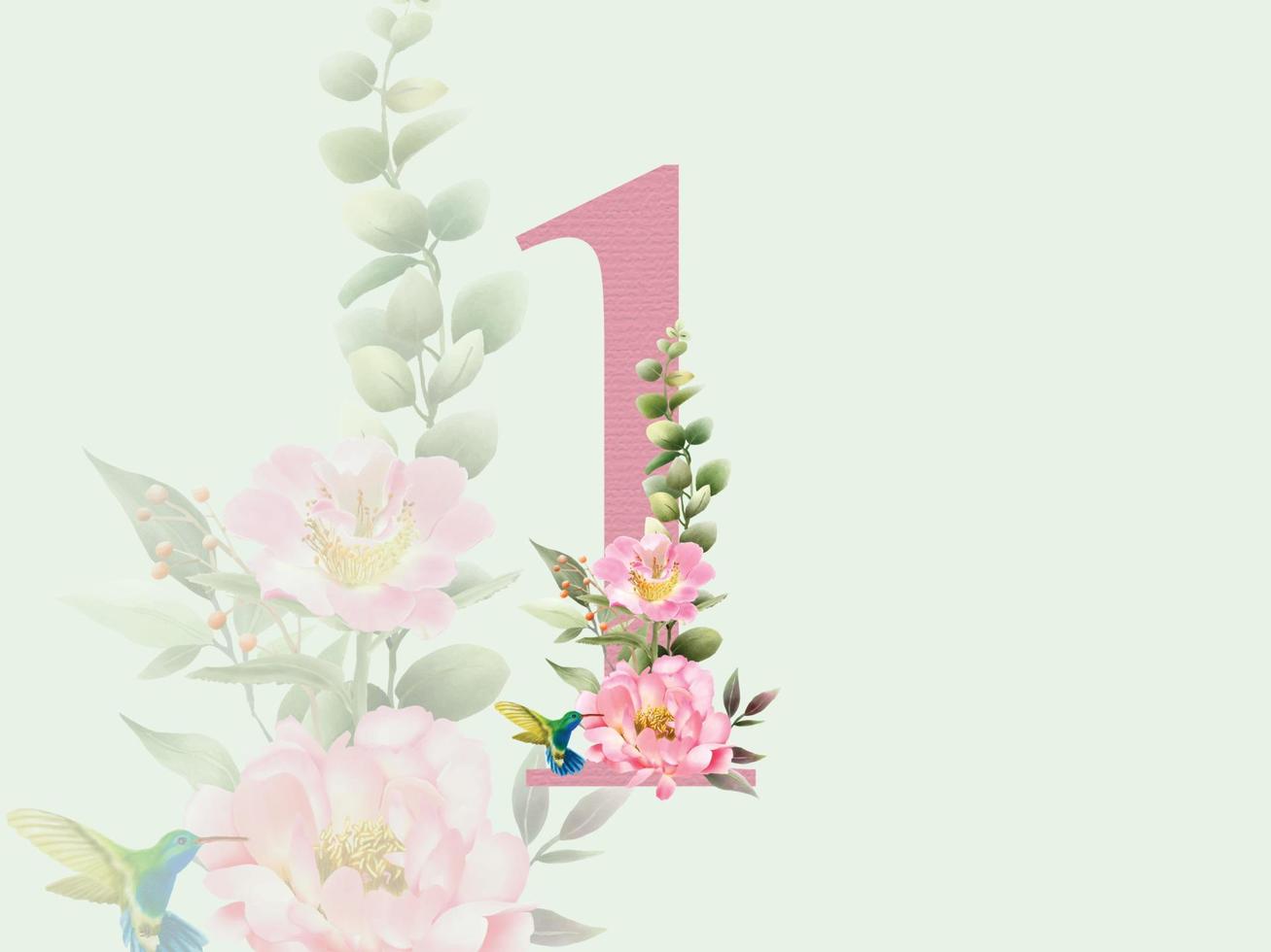Beautiful Numeric 1 with floral bouquet vector