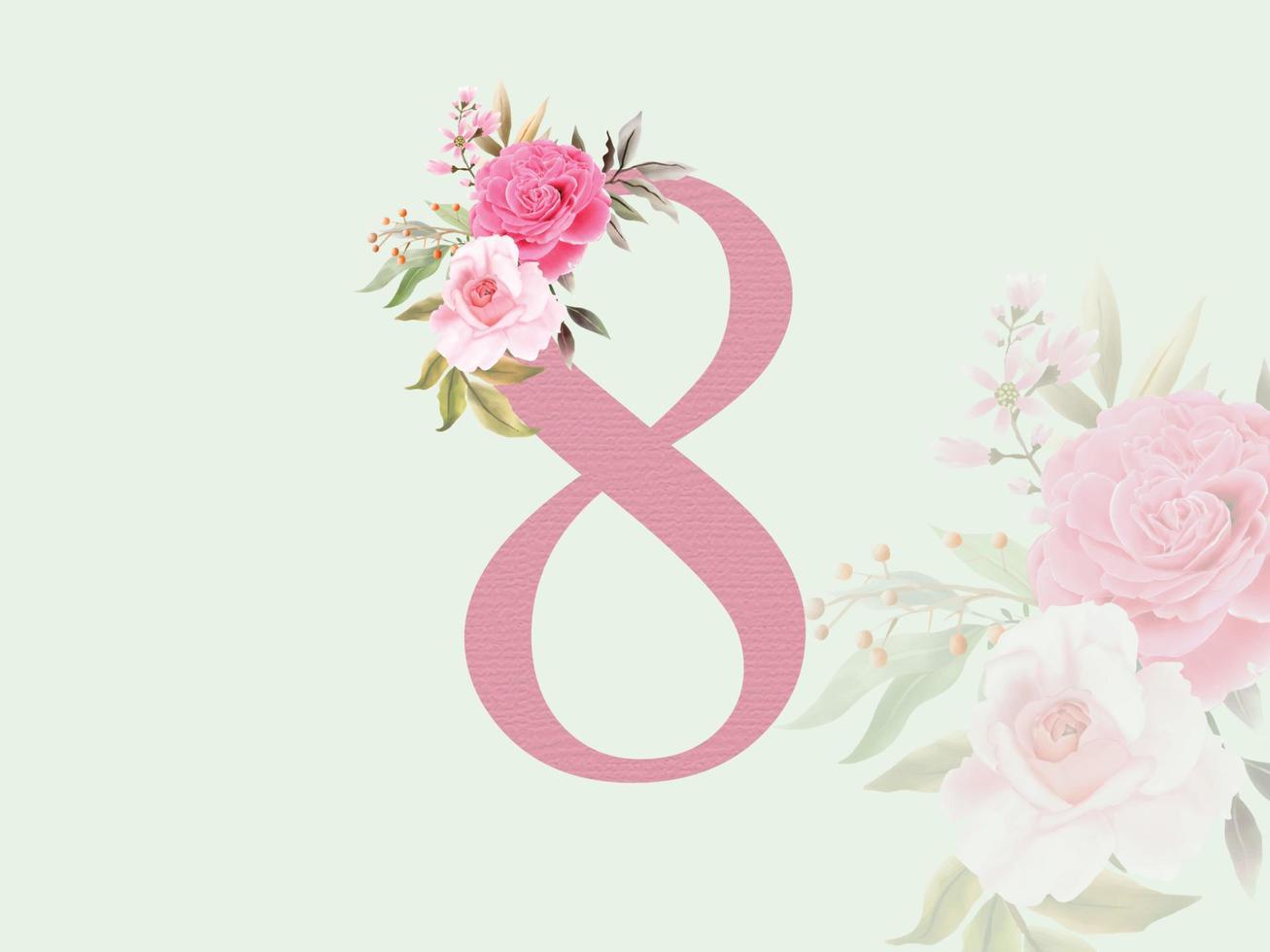 Beautiful Numeric 8 with floral bouquet vector