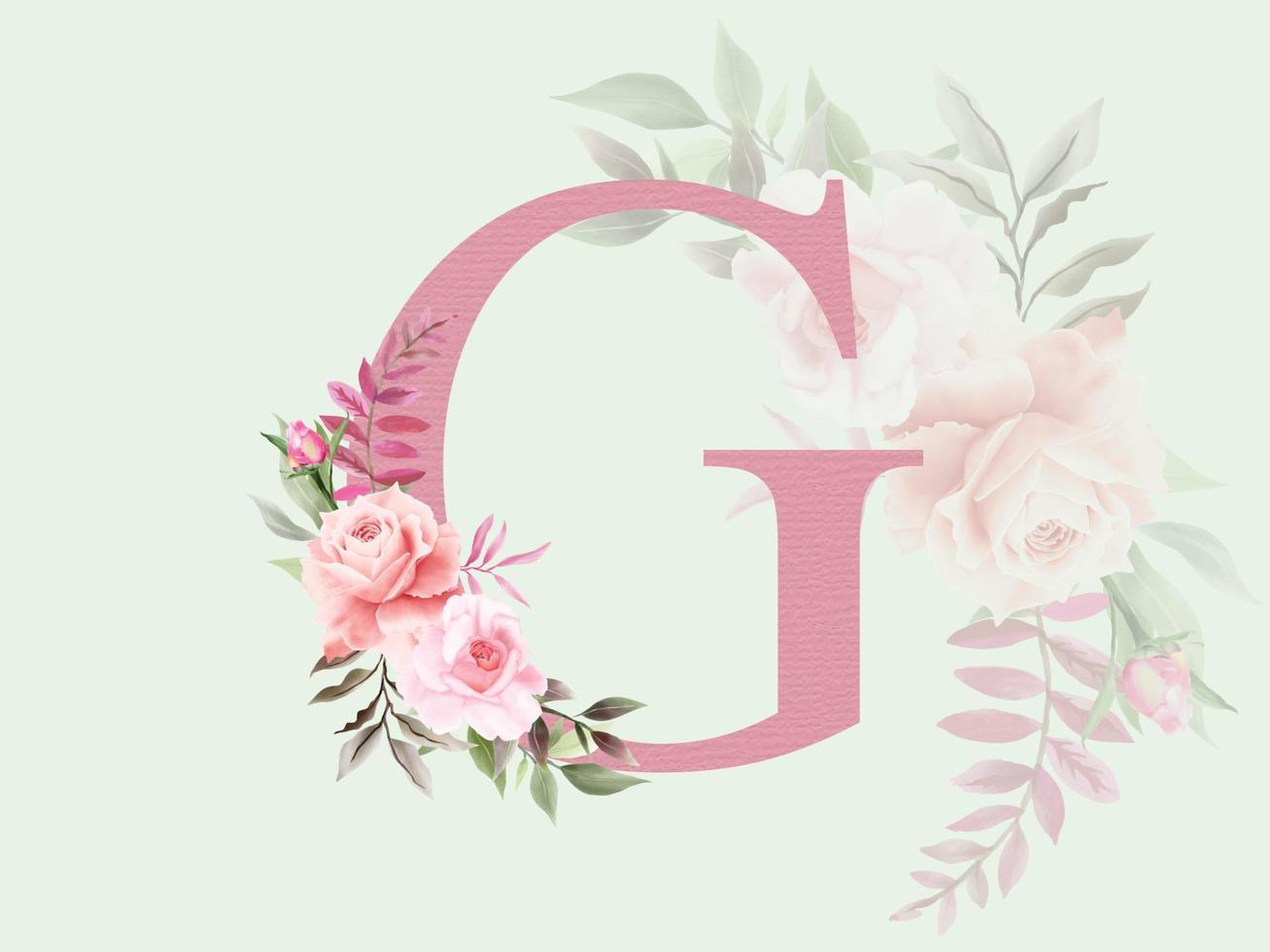 hermoso alfabeto g con ramo de flores vector
