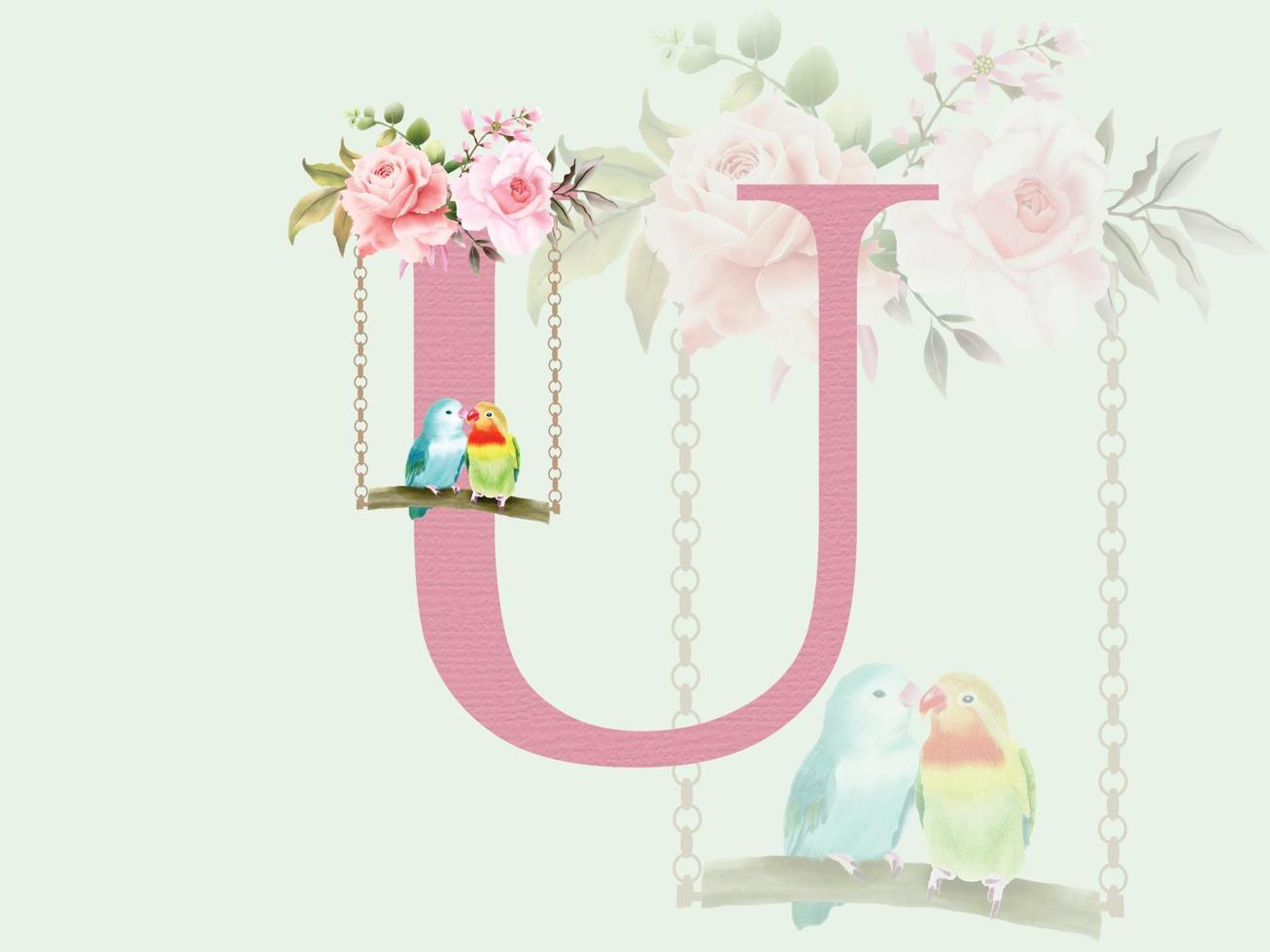 Beautiful alphabet U with floral bouquet vector