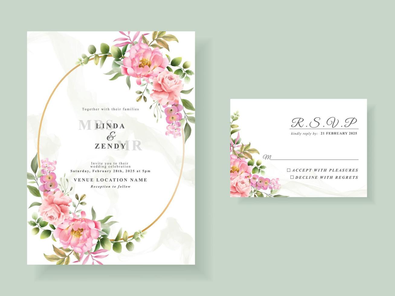 Beautiful floral watercolor wedding invitation card vector