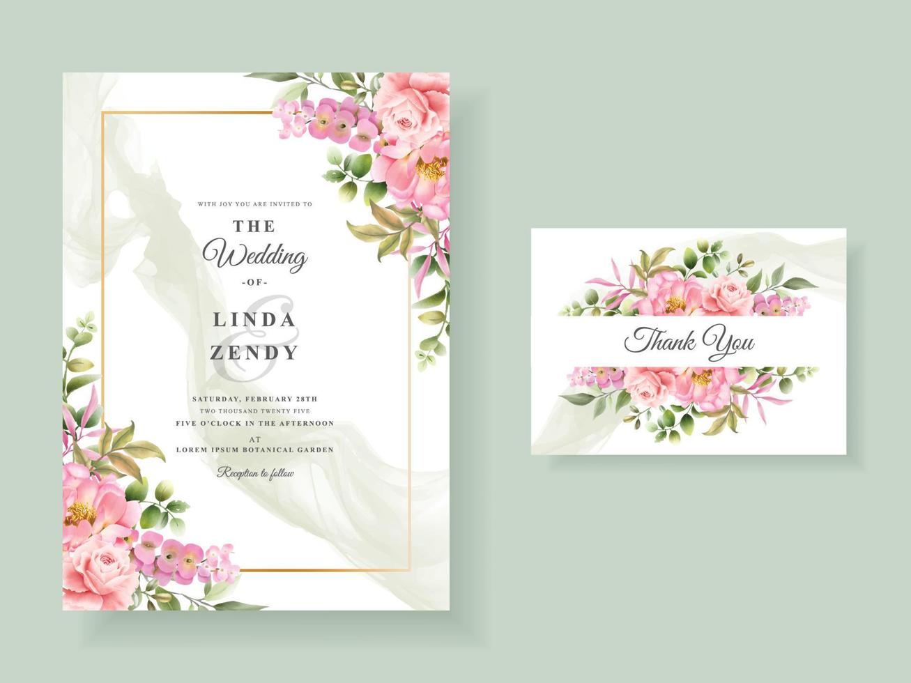 Beautiful floral watercolor wedding invitation card vector