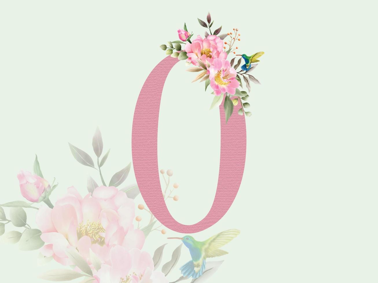 Beautiful Numeric 0 with floral bouquet vector