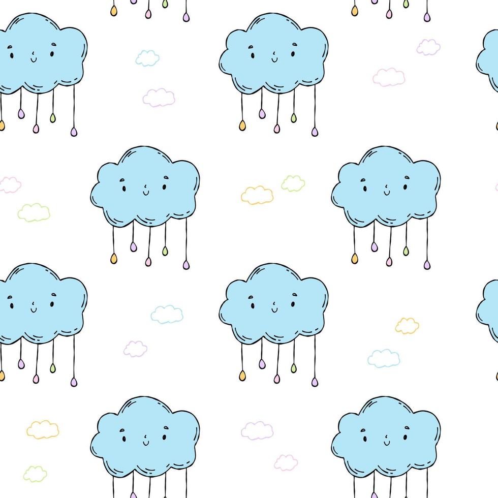 Little cute pastel clouds, rain. White pattern, scrapbooking paper. vector