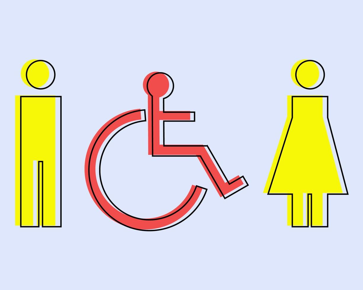 conjunto de señalización de baño para hombres y mujeres discapacitados. vector para su diseño