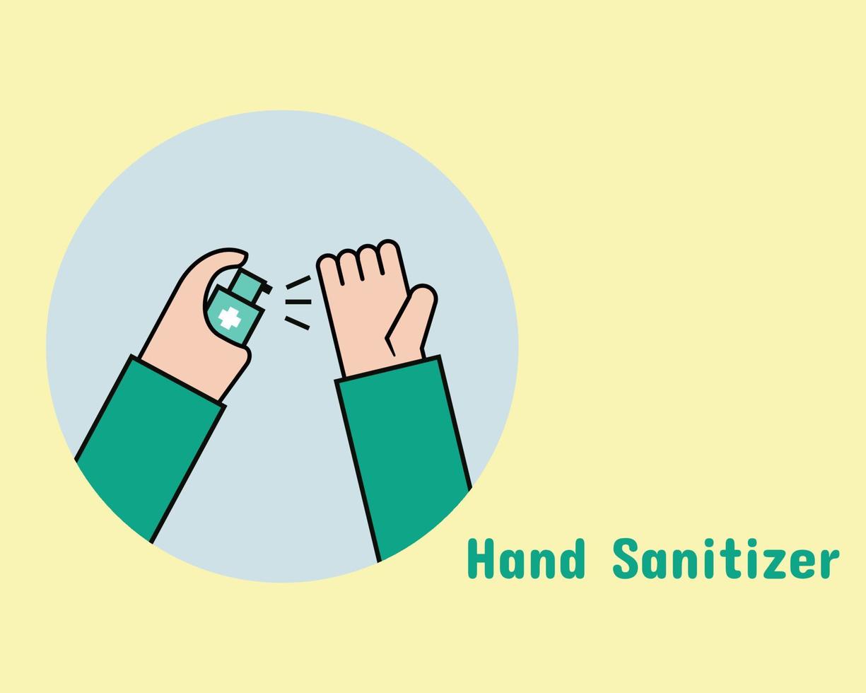 COVID-19 Crisis. Hand sanitizing for hyginic purpose. Cartoon vector style for your design.