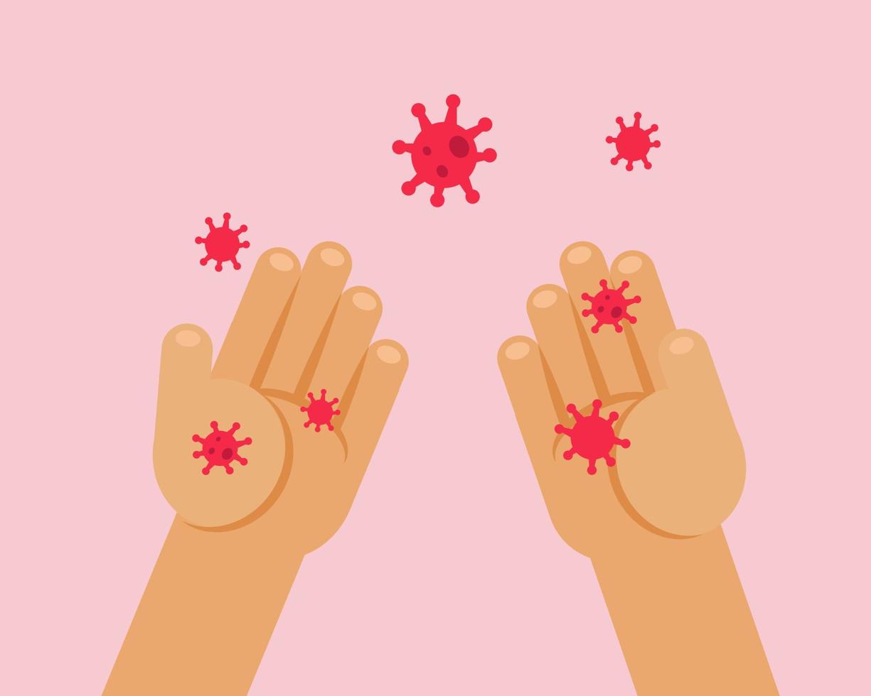 Monkeypox outbreak concept. Hands with virus. Cartoon vector style for your design.