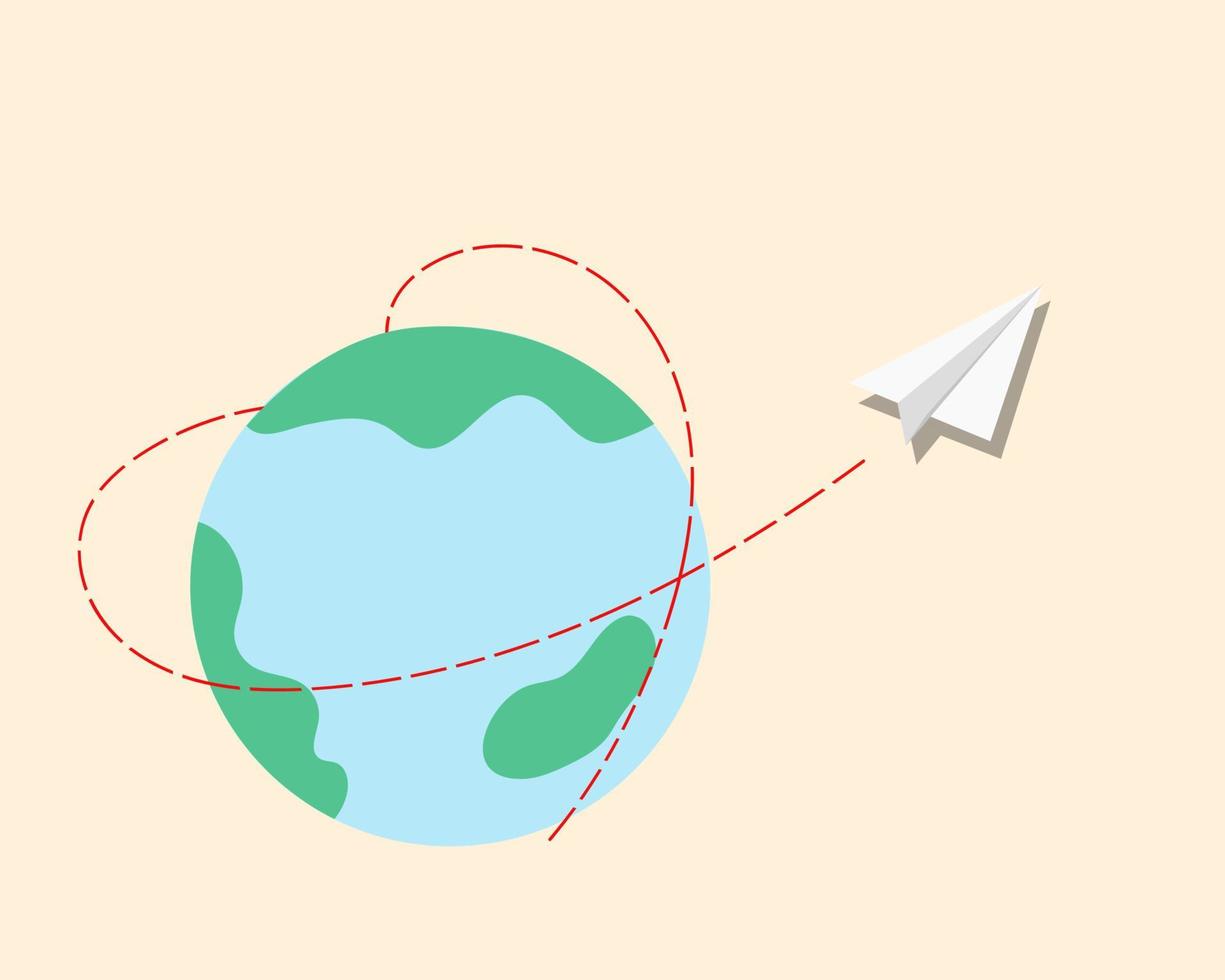 Love traveling concept.There are world and paper plane fly with love sign in heart shape vector