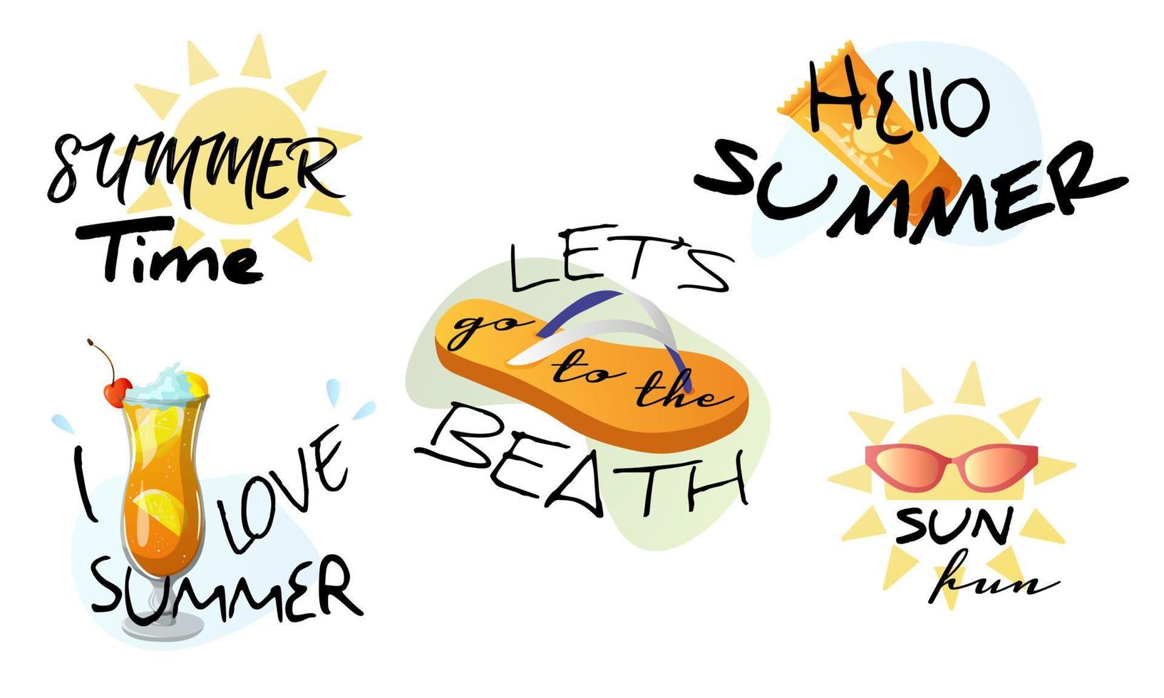 Summer labels, logos and elements for summer holidays, travel, beach holidays, sunshine. vector