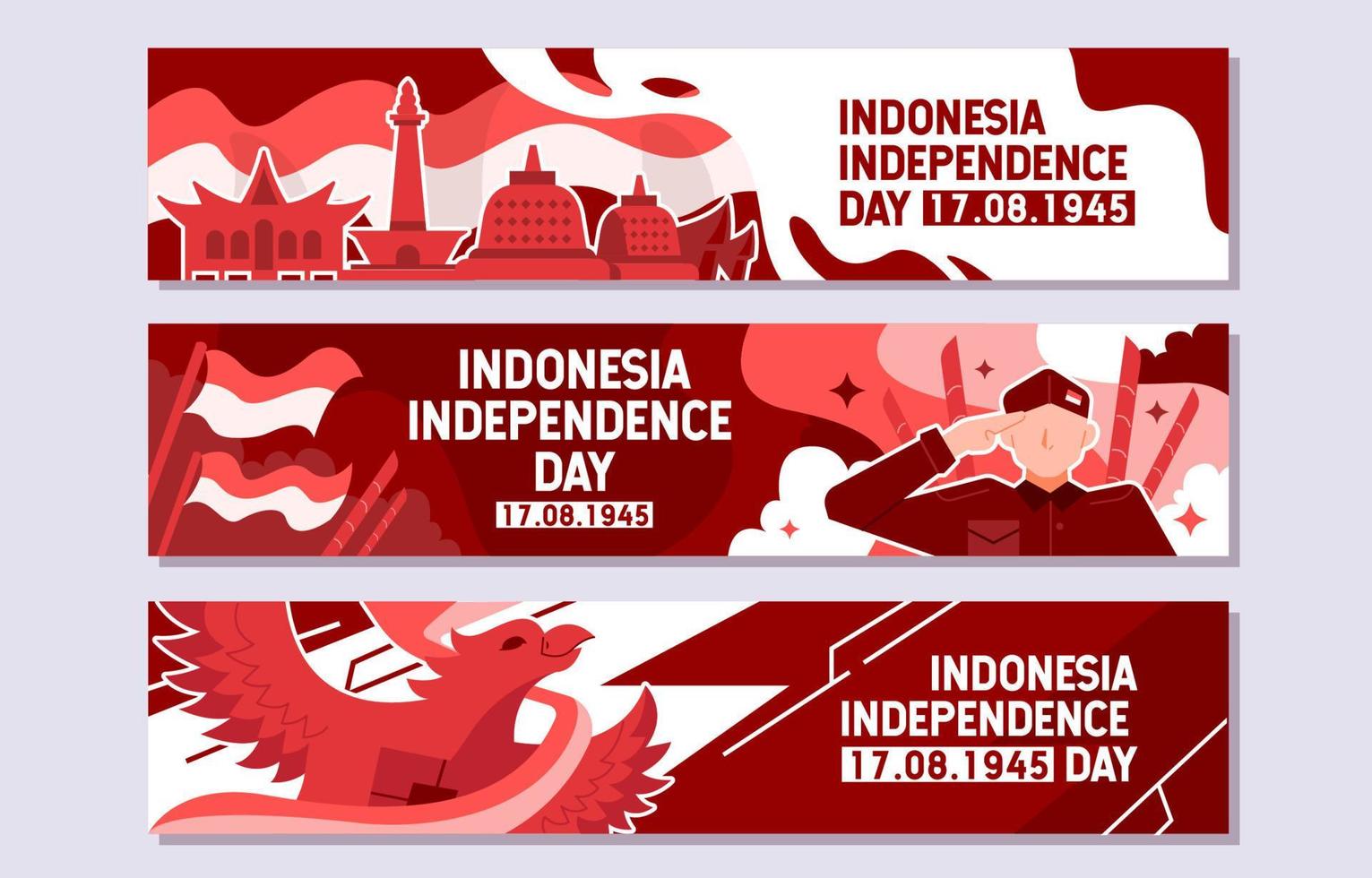 conjunto de plantilla de banner del día de la independencia de indonesia vector