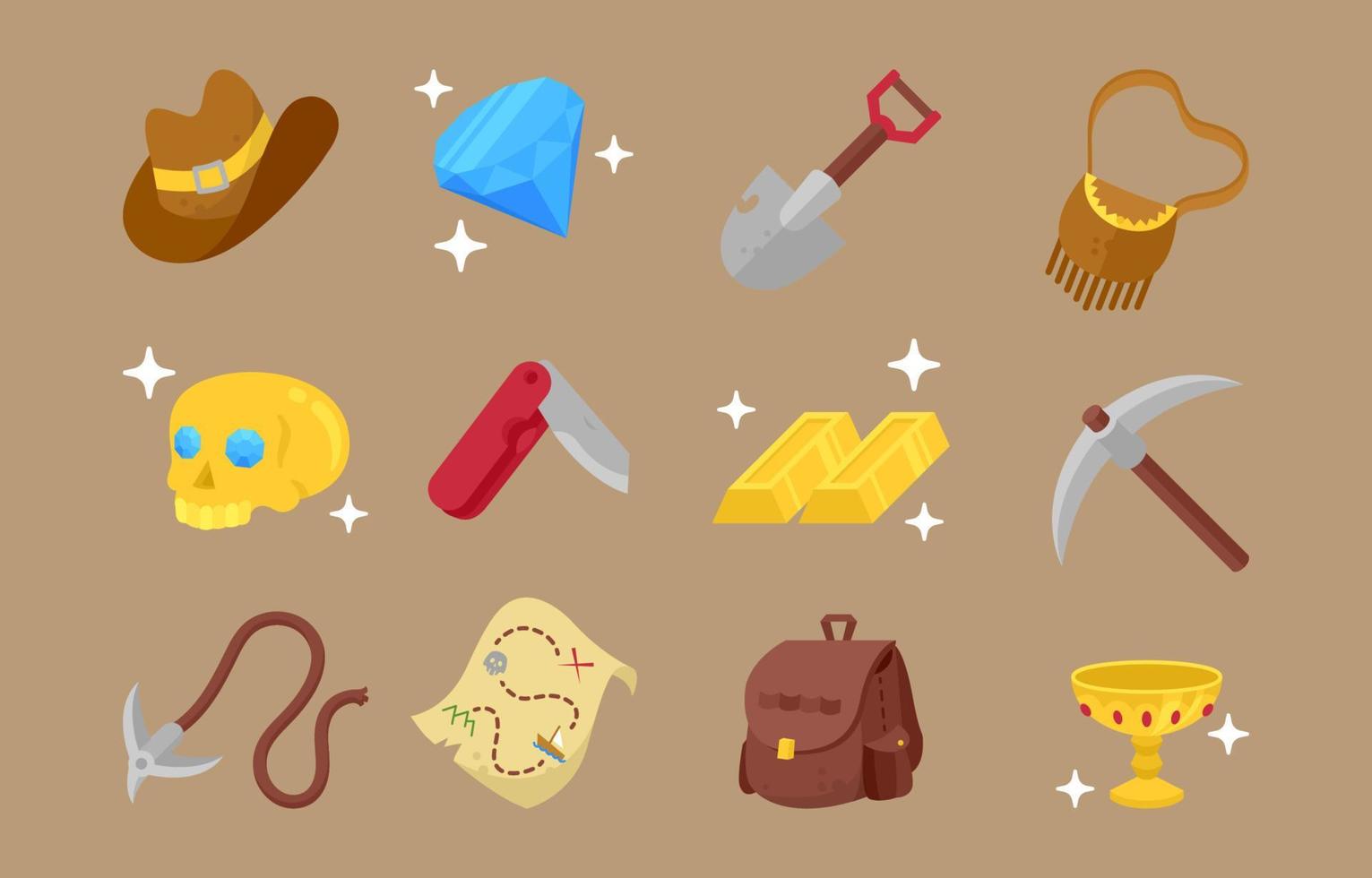 Icons Set of Treasure Hunters Tools vector