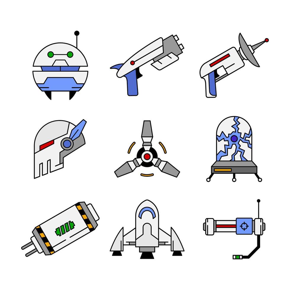 Flat Weaponry and Equipment in Sci Fi Style vector