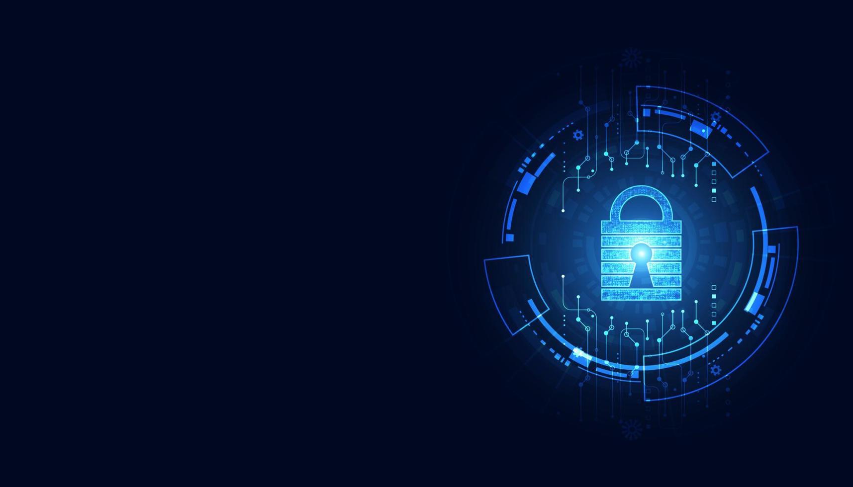 Abstract technology cyber security privacy information network concept padlock protection digital network internet link on hi tech blue future background vector