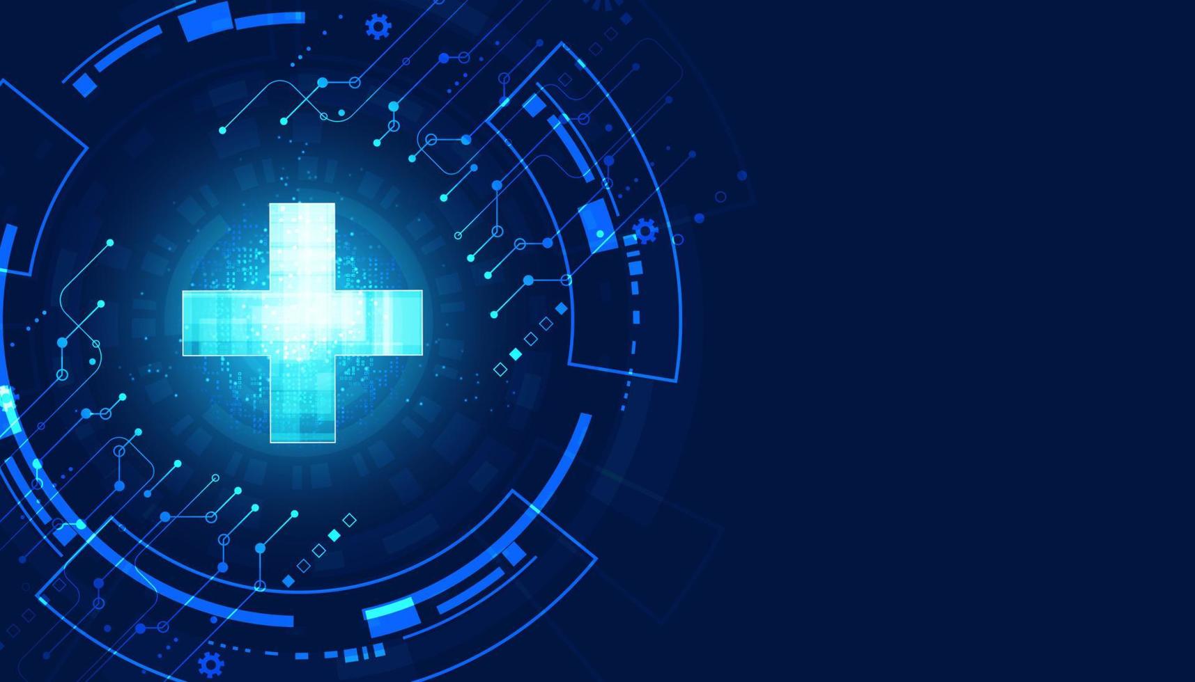 la ciencia de la salud abstracta consiste en la salud más el concepto de tecnología digital del círculo médico moderno sobre fondo azul futuro de alta tecnología. vector