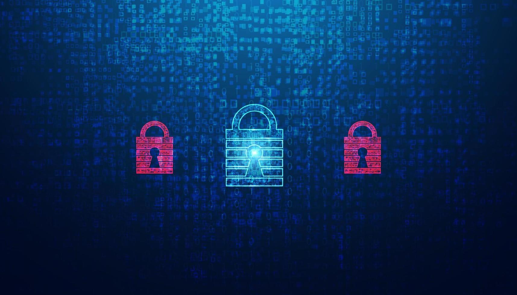 abstract lock cyber security privacy protection icon on blue background and binary vector