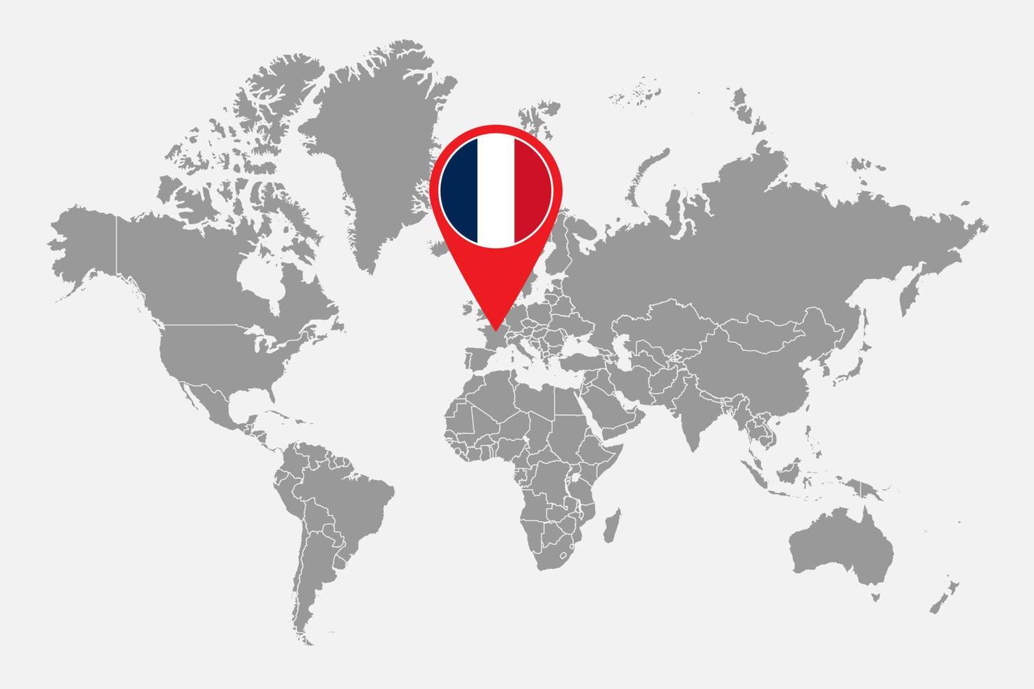 pin mapa con la bandera de francia en el mundo map.vector ilustración. vector