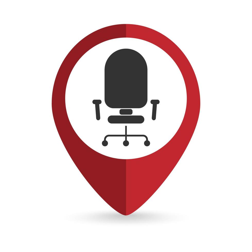 Map pointer with Office chair icon. Vector illustration.
