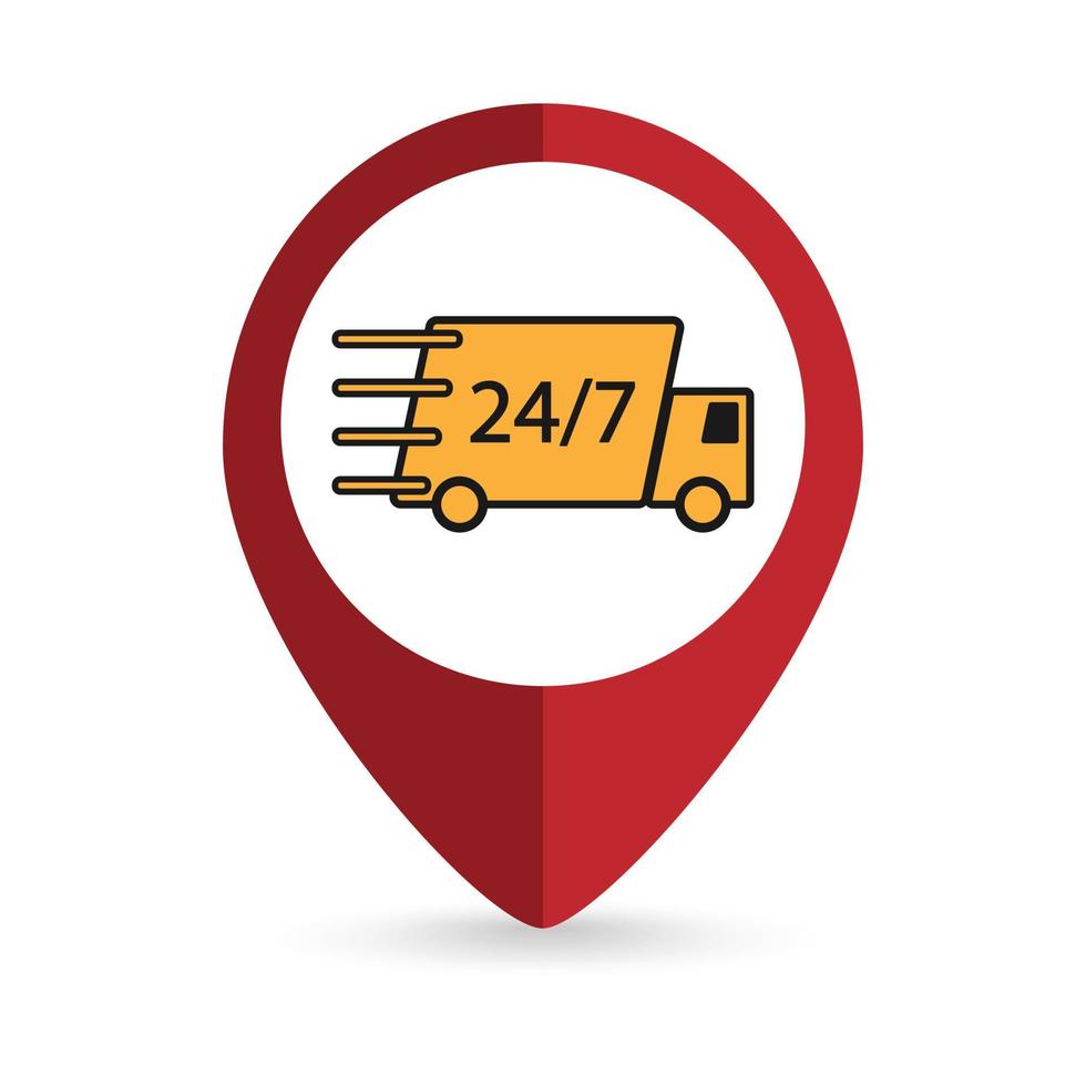 puntero del mapa con el icono del camión de reparto. ilustración vectorial vector